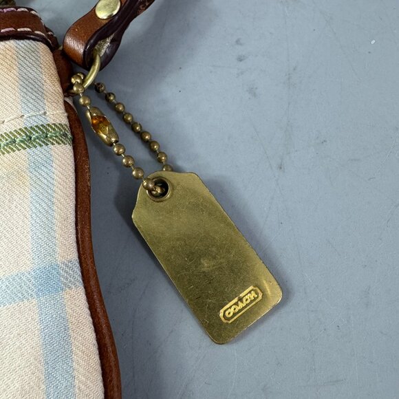 Coach Tattersall Wristlet 40990 Plaid Metallic handle Metal tag charm cream - Picture 9 of 15